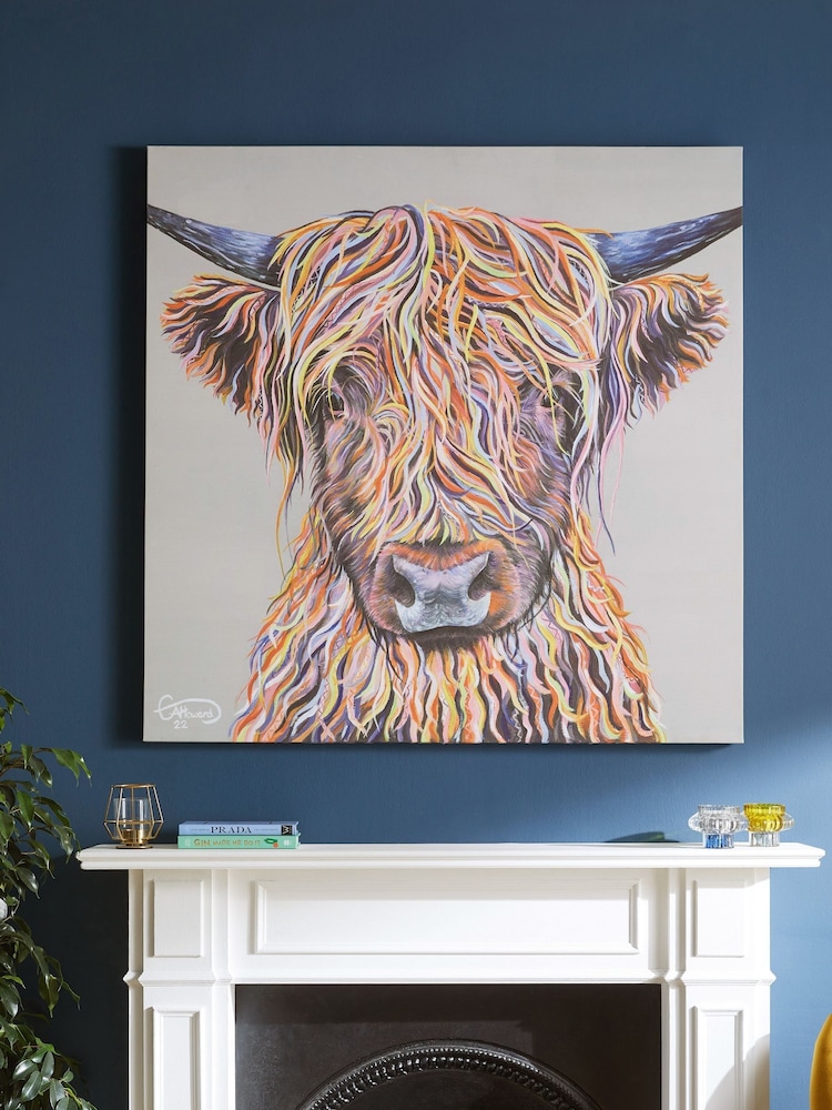 Natural Large Cow Canvas Wall Art - Image 1 of 5