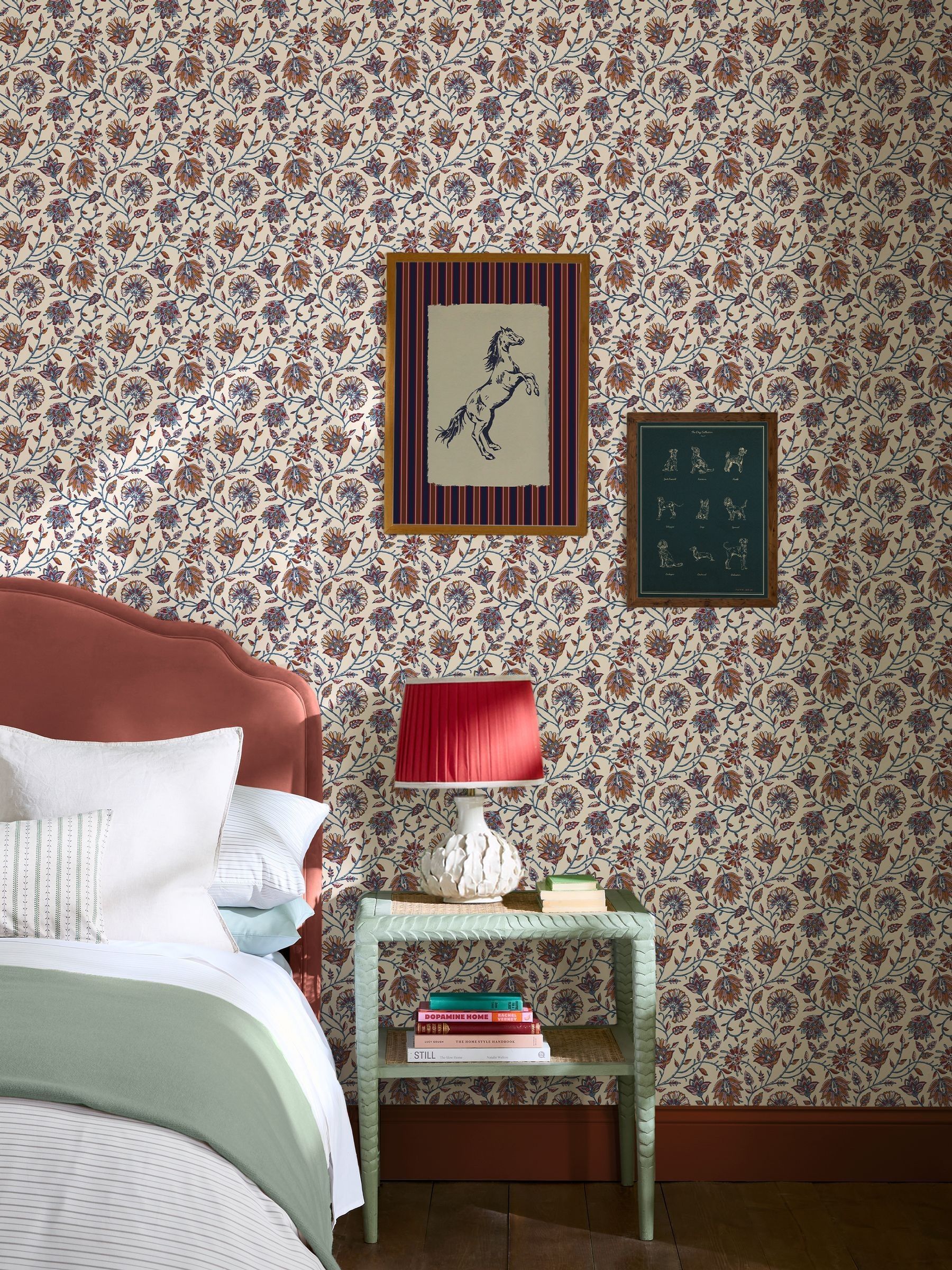 Joules Blue/Orange Trailing Indienne Floral Wallpaper 10M
