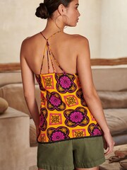 Orange Tile Print Lace Trim Cami Top - Image 2 of 4