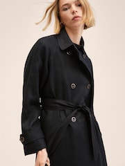 Mango Black 100% Linen Trench Coat - Image 3 of 7