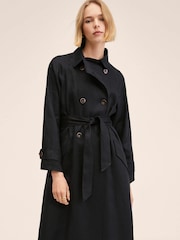 Mango Black 100% Linen Trench Coat - Image 4 of 7