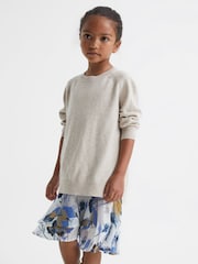 Reiss Blue Print Mia Senior Printed Dress With Crew Neck Jumper - Image 1 of 7