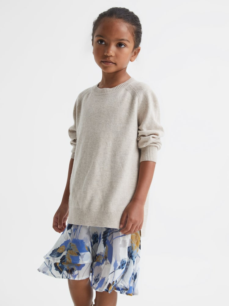 Reiss Blue Print Mia Senior Printed Dress With Crew Neck Jumper - Image 1 of 7 Reiss Blue Print Mia Senior Printed Dress With Crew Neck Jumper - Image 1 of 7