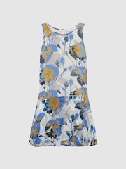 Reiss Blue Print Mia Senior Printed Dress With Crew Neck Jumper - Image 2 of 7