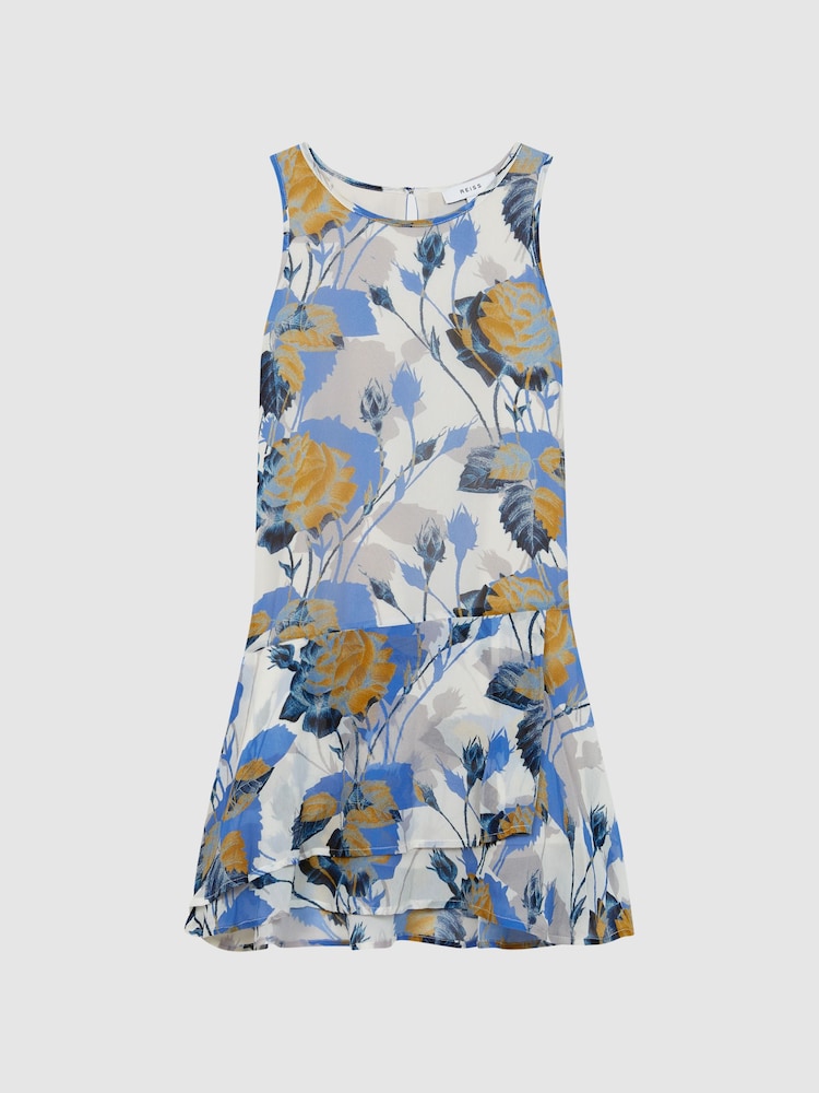 Reiss Blue Print Mia Senior Printed Dress With Crew Neck Jumper - Image 2 of 7