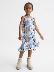 Reiss Blue Print Mia Senior Printed Dress With Crew Neck Jumper - Image 3 of 7