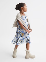 Reiss Blue Print Mia Senior Printed Dress With Crew Neck Jumper - Image 6 of 7