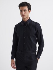 Reiss Black Rudd Pleated Bib Slim Fit Double Cuff Dinner Shirt - Image 1 of 7