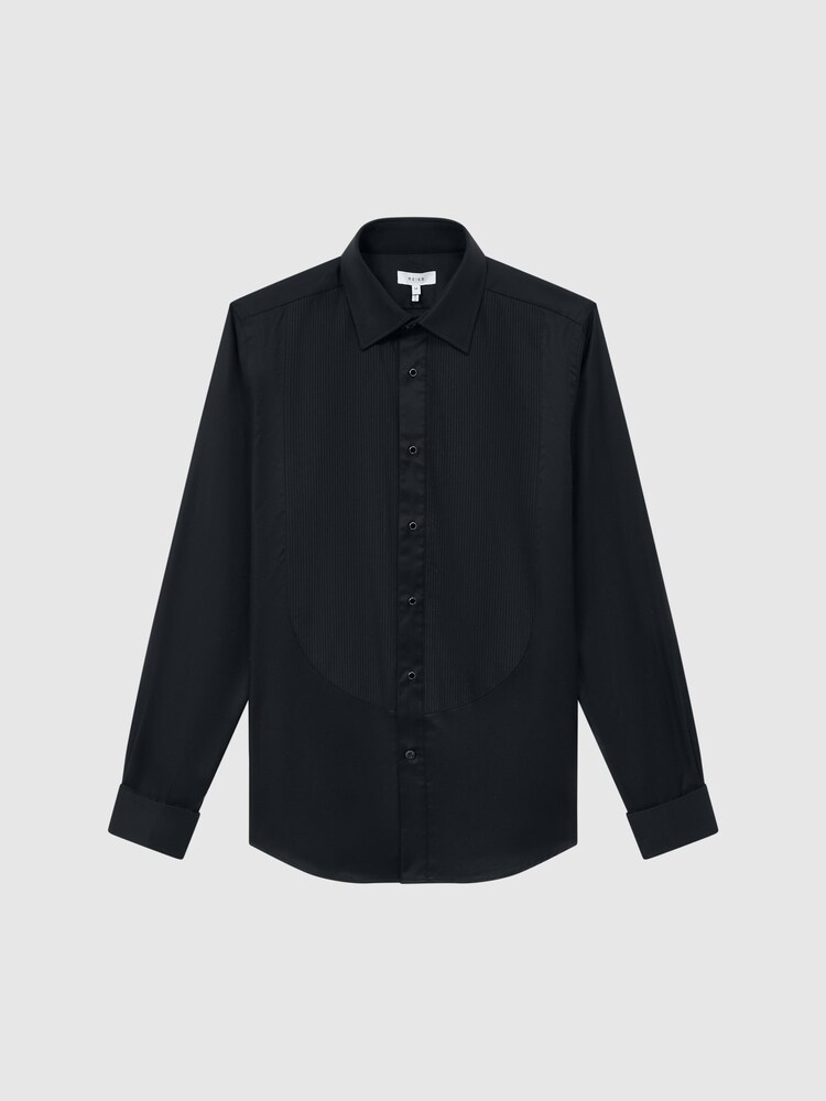 Reiss Black Rudd Pleated Bib Slim Fit Double Cuff Dinner Shirt - Image 2 of 7