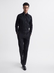 Reiss Black Rudd Pleated Bib Slim Fit Double Cuff Dinner Shirt - Image 6 of 7