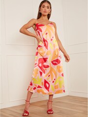 Chi Chi London Orange Abstract Print Midi Slip Dress - Image 1 of 3