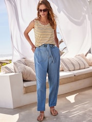 Blue TENCEL™/Linen Blend Belted Taper Trousers - Image 1 of 7