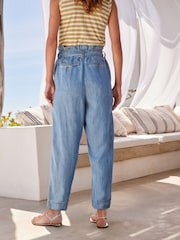Blue TENCEL™/Linen Blend Belted Taper Trousers - Image 2 of 7