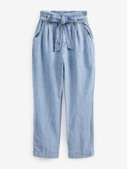 Blue TENCEL™/Linen Blend Belted Taper Trousers - Image 6 of 7