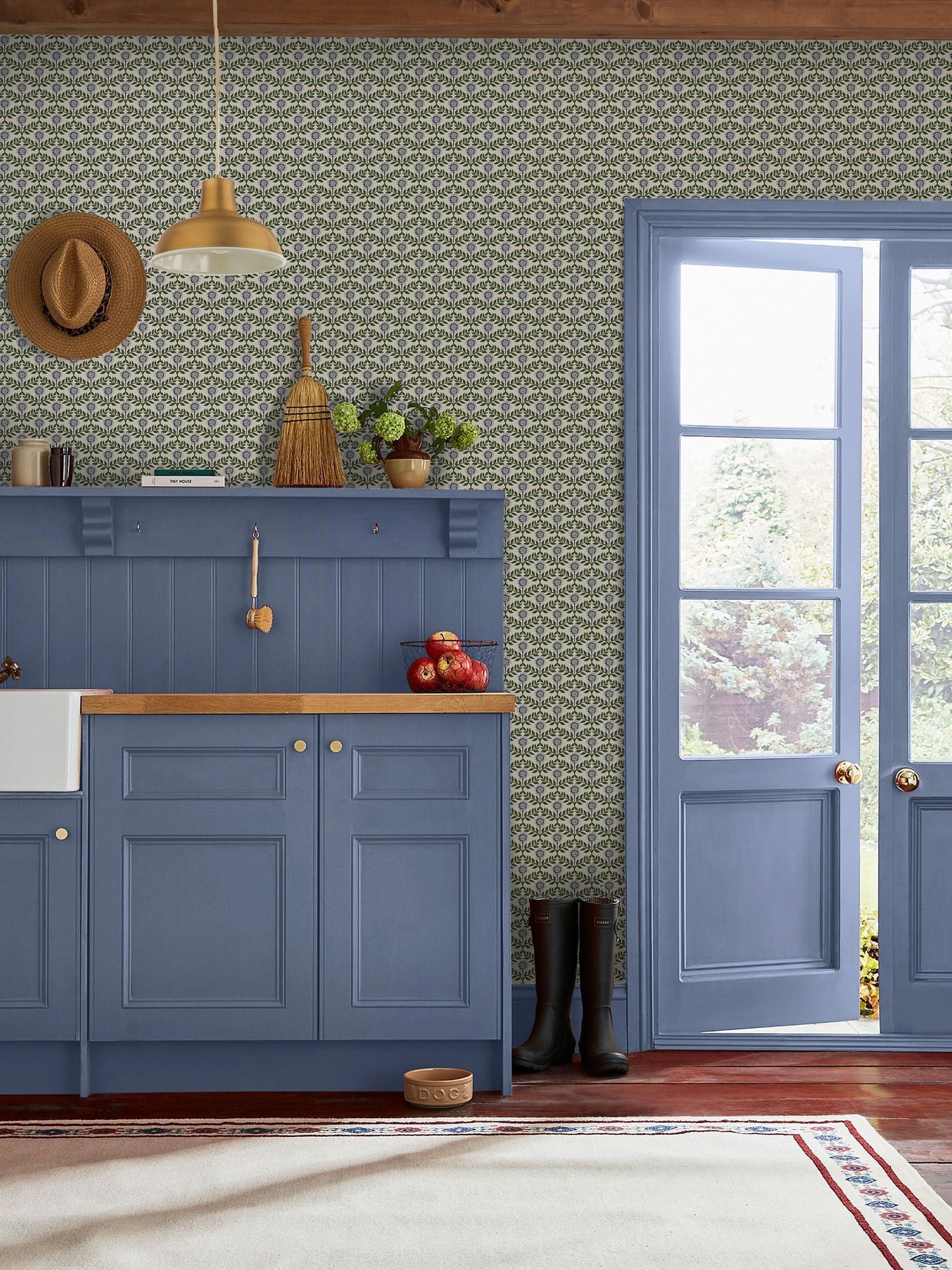 Joules Green/Blue Stately Floral Wallpaper 10M