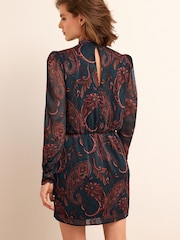 Green Paisley Print Cut-Out Chiffon Mini Dress - Image 2 of 5