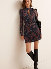 Green Paisley Print Cut-Out Chiffon Mini Dress - Image 3 of 5