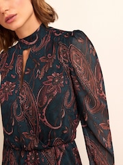 Green Paisley Print Cut-Out Chiffon Mini Dress - Image 4 of 5