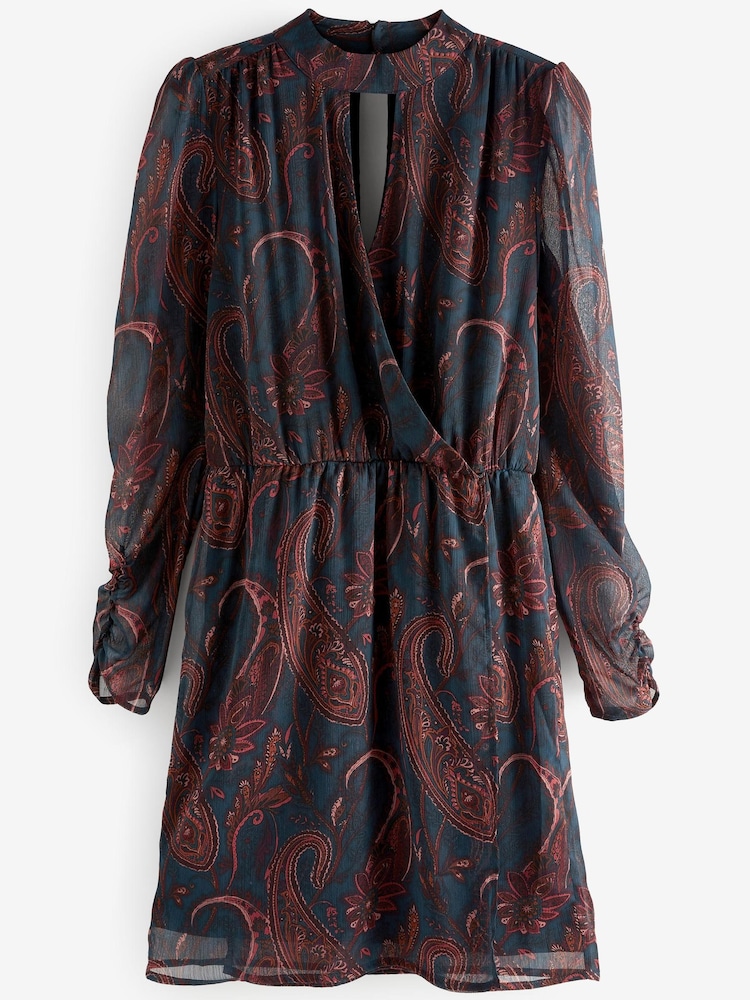 Green Paisley Print Cut-Out Chiffon Mini Dress - Image 5 of 5