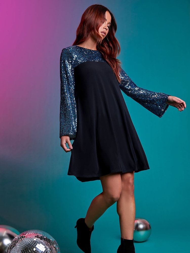 Roman Blue Petite Sequin Shift Stretch Dress - Image 1 of 6