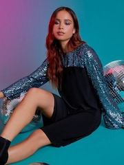 Roman Blue Petite Sequin Shift Stretch Dress - Image 3 of 6