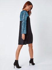 Roman Blue Petite Sequin Shift Stretch Dress - Image 4 of 6
