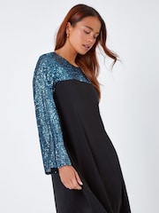 Roman Blue Petite Sequin Shift Stretch Dress - Image 5 of 6