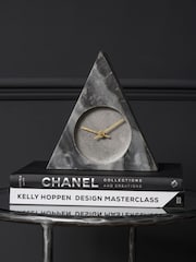 Libra Interiors Grey Marble Triangular Mantel Clock - Image 1 of 4