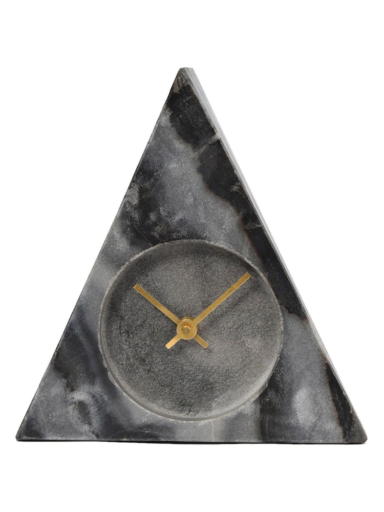 Libra Interiors Grey Marble Triangular Mantel Clock - Image 2 of 4