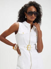 River Island White Sleeveless Belted Mini Dress - Image 3 of 4