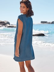 Jasnoniebieski - Letnia sukienka-tunika mini - Image 3 of 5