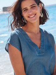 Jasnoniebieski - Letnia sukienka-tunika mini - Image 4 of 5