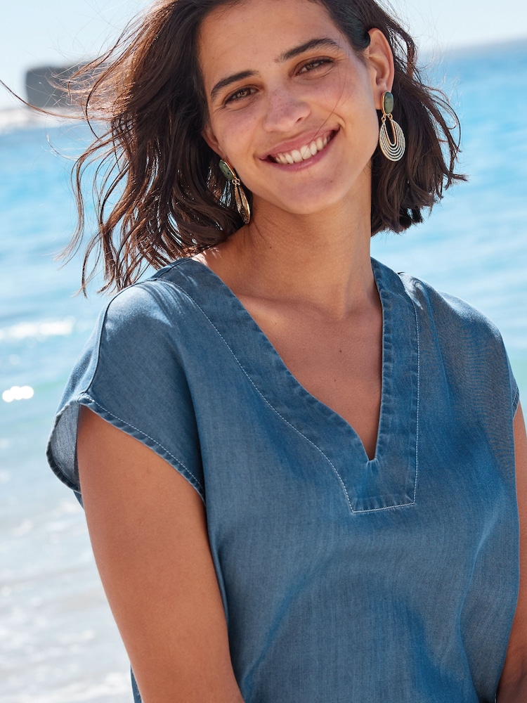 Jasnoniebieski - Letnia sukienka-tunika mini - Image 4 of 5