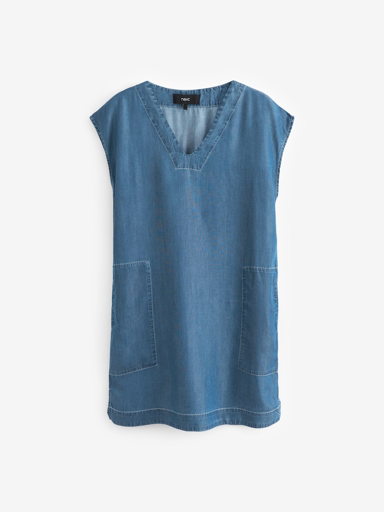 Mid Blue Tunic Summer Mini Dress - Image 5 of 5 Mid Blue Tunic Summer Mini Dress - Image 5 of 5