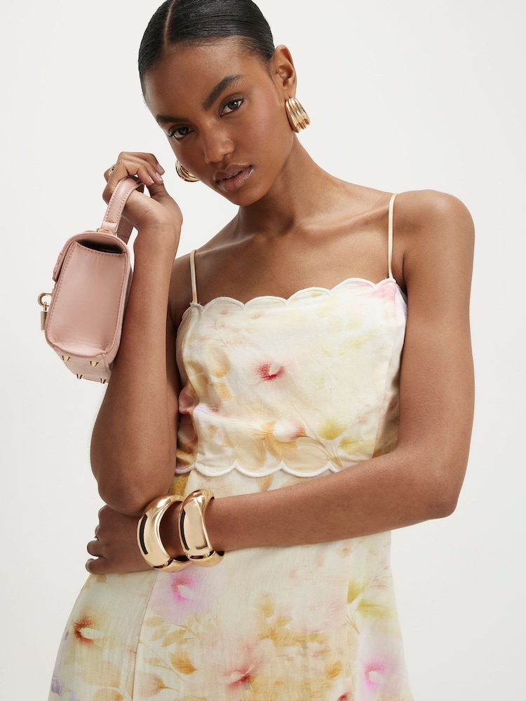 River Island Cream Linen-Look Scallop Maxi Dress - Image 4 of 4