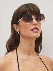 Brown Rimless Square Monogram Sunglasses - Image 1 of 5