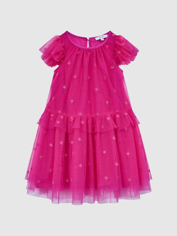 Reiss Bright Pink Fifi 9-12 yrs Tulle Embroidered Dress - Image 2 of 7