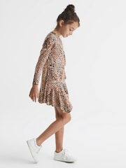 Reiss Brown Print Livia Senior Printed Jersey Dress - Image 1 of 8