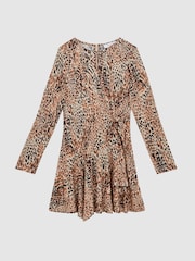 Reiss Brown Print Livia Senior Printed Jersey Dress - Image 2 of 8