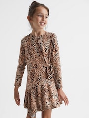 Reiss Brown Print Livia Senior Printed Jersey Dress - Image 3 of 8