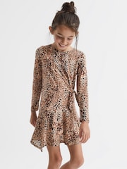 Reiss Brown Print Livia Senior Printed Jersey Dress - Image 4 of 8