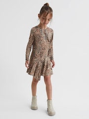 Reiss Brown Print Livia Senior Printed Jersey Dress - Image 7 of 8