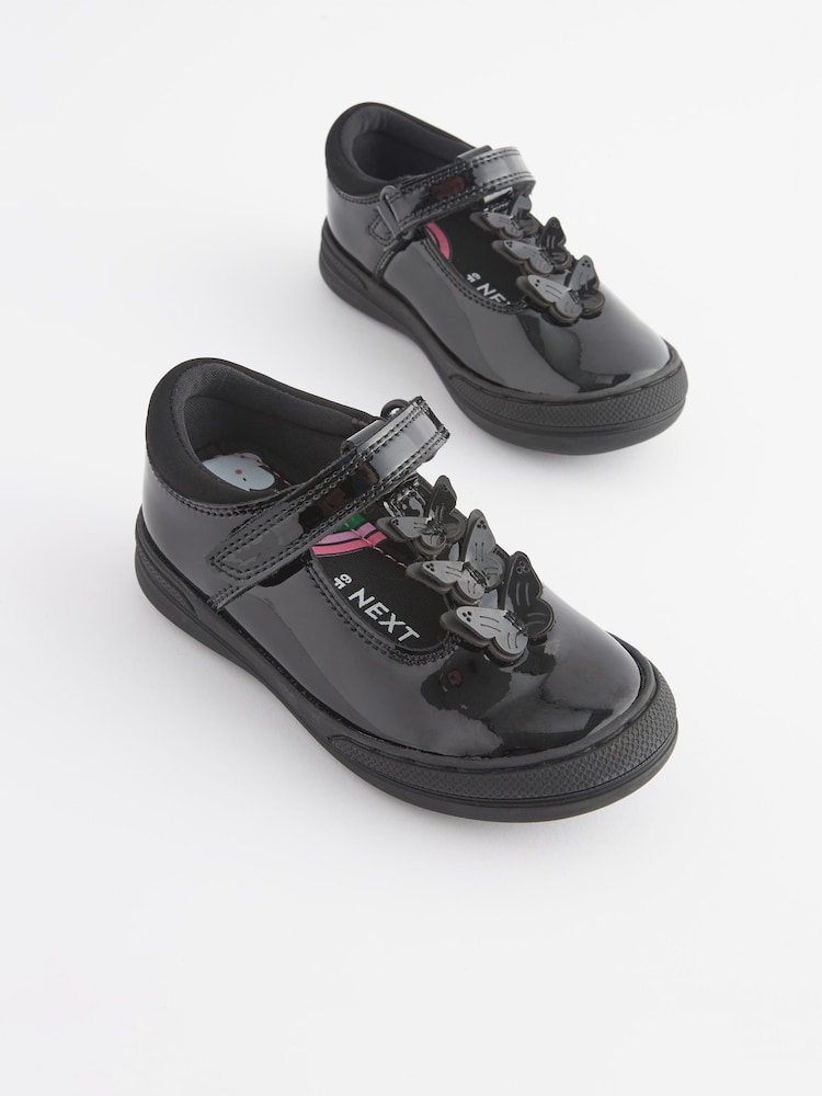 Black Patent Infant School Leather Butterfly T-Bar Shoes - Image 1 of 5