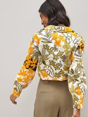 Orange & Green Floral Tie Front Collared Long Sleeve Shirt - Image 3 of 5
