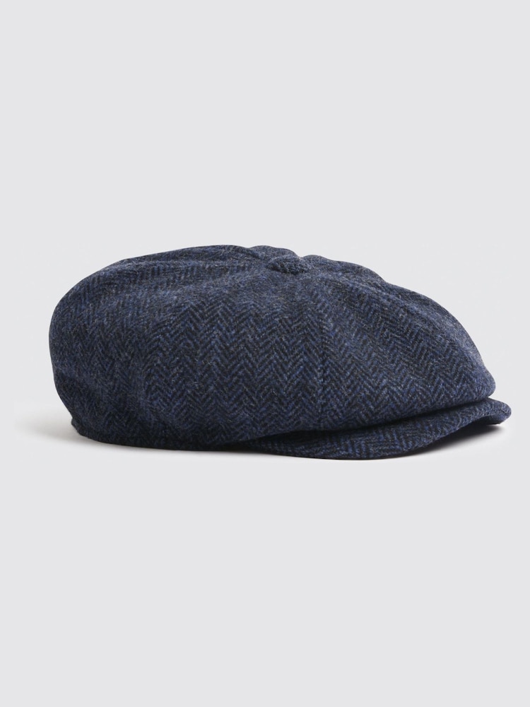 MOSS Blue Harris Tweed Herringbone Baker Boy Cap - Image 1 of 2