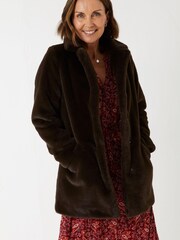 FatFace Felicity Faux Fur Brown Coat - Image 1 of 4