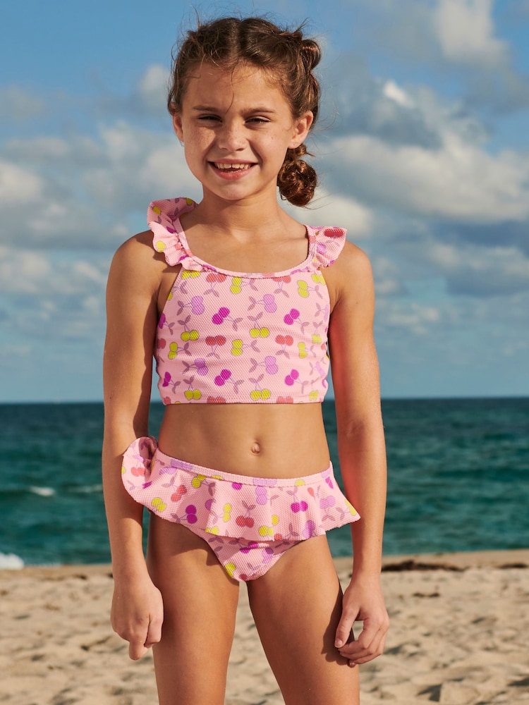 Fluro Pink Cherry Frill Sleeve Bikini (3-16yrs) - Image 1 of 8