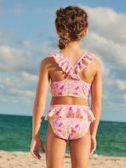 Fluro Pink Cherry Frill Sleeve Bikini (3-16yrs) - Image 2 of 8