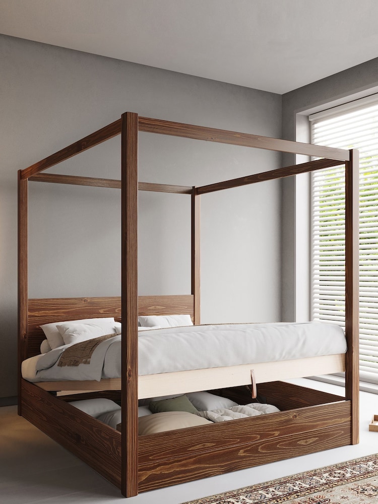Get Laid Beds Coffee Bean Ottoman Four Poster Storage Square Leg Solid Bed - Image 1 of 2
