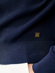 Navy Blue Regular Knitted Textured Zip Neck Polo Shirt - Image 5 of 8